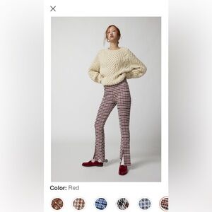 Urban Outfitters Urban Renewal Remnants Plaid Front Slit Flare Pants Red NWT